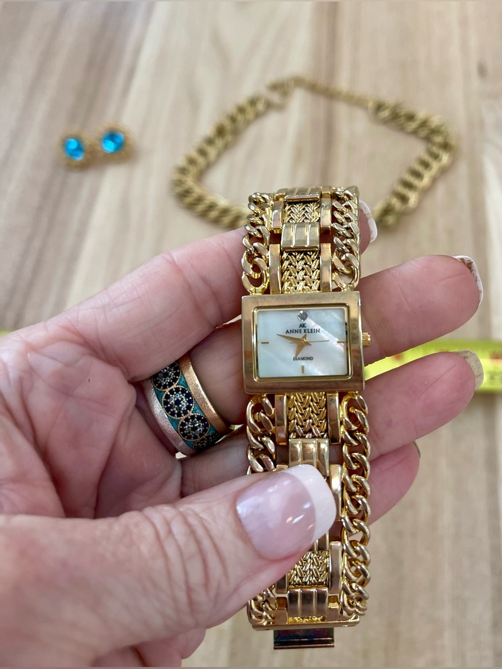 Anne Klein Watch / Blue Topaz Necklace and Earrings Set